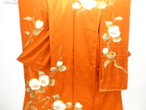 アンティーク　椿模様刺繍振袖仮絵羽（八掛付）